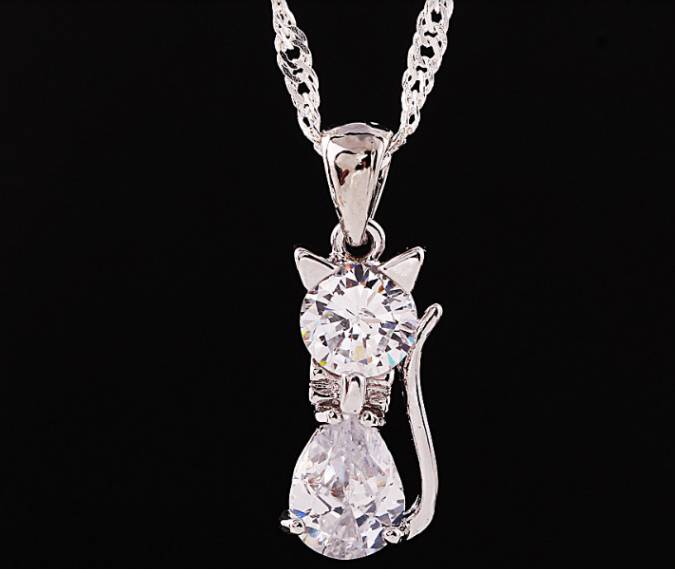 Cat Necklace - cubic zirconia and stainless silver