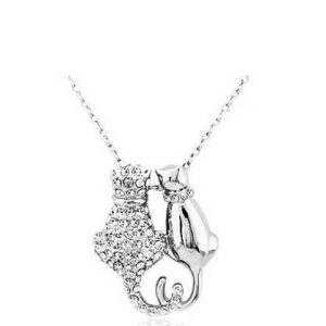 Cat Necklace -Two Cats Silver with cyrstals