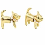 Gold Cat Earrings Front and Back