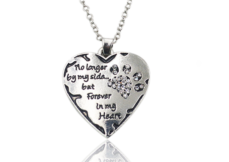 Pet Memorial Necklace - no longer by my side but forever in my heart - with clear crystals