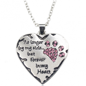 Pet Memorial - No Longer by My Side But Forever In My Heart Necklace with Pink Crystals