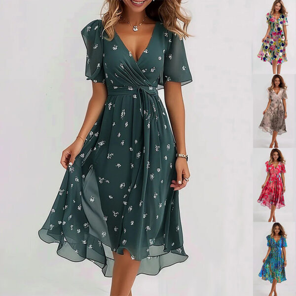 Chiffon Printed Short Sleeve Summer Dress