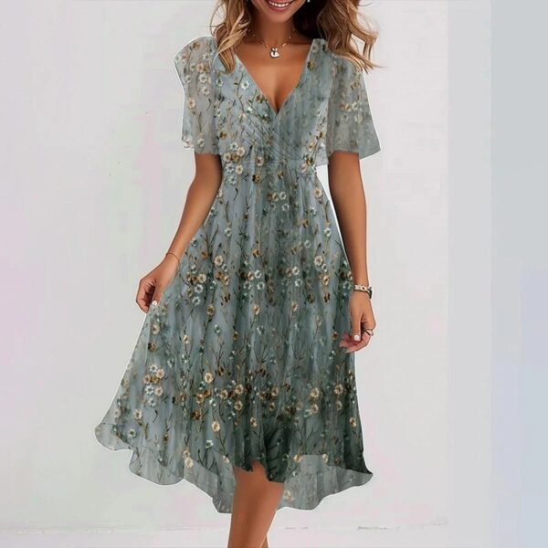 Chiffon Printed Short Sleeve Summer Dress - Image 8