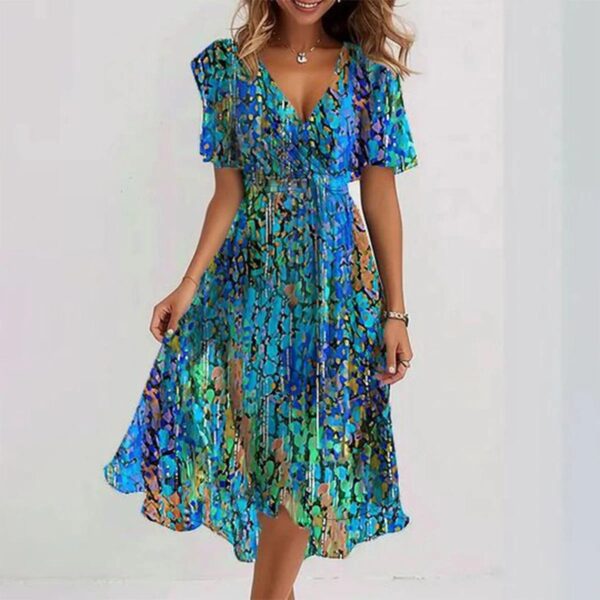 Chiffon Printed Short Sleeve Summer Dress - Image 9