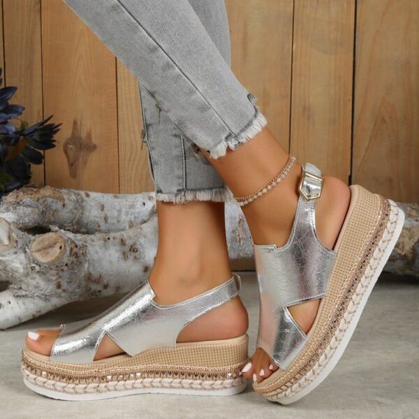 Metallic Wedge Sandals - Image 4