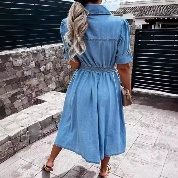 Women's Single-Breasted Lapel Denim Dress - Image 3