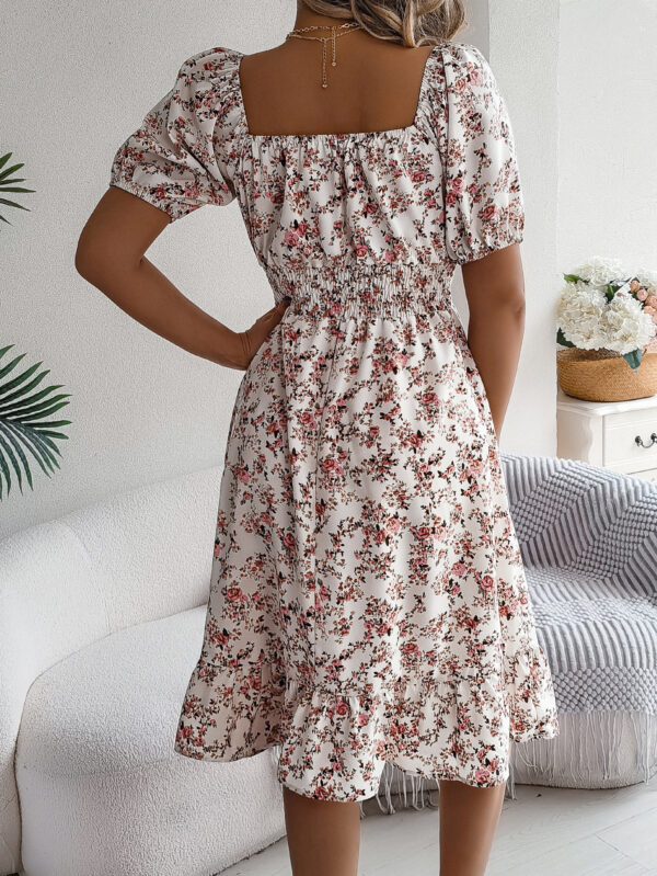 Floral Print Square Collar Summer Dress - Image 7