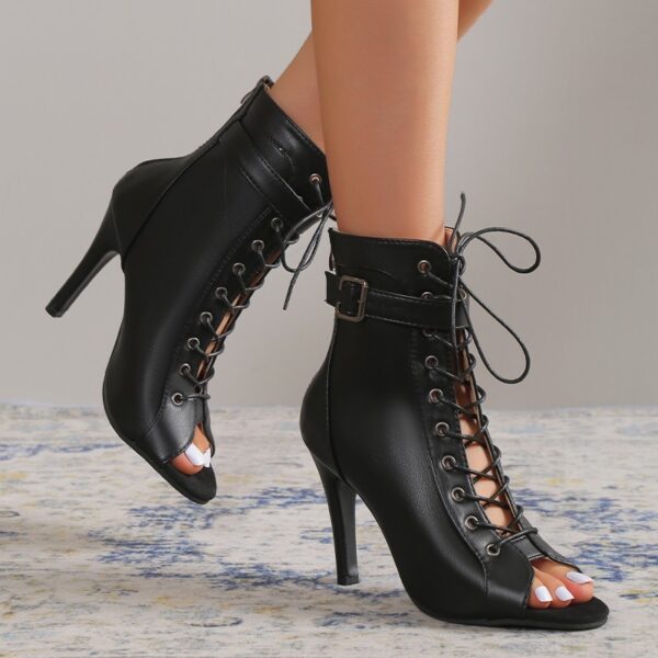 Women's Peep Toe Lace-up Boots - Image 7