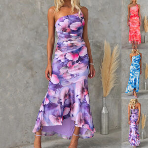 Floral Print One-Shoulder Summer Dress