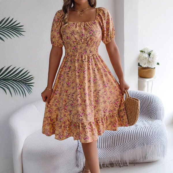 Floral Print Square Collar Summer Dress - Image 3