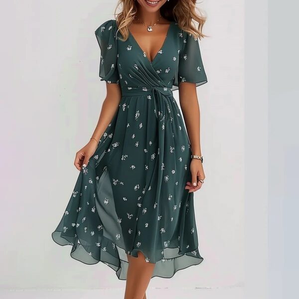 Chiffon Printed Short Sleeve Summer Dress - Image 10