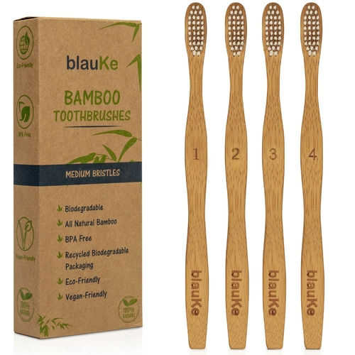 Bamboo Toothbrush Set 4-Pack - Bamboo Toothbrushes with Medium