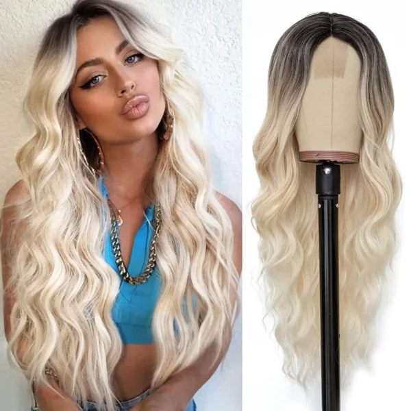 Brown With Rose-Gold Highlights Soft Wave Wig - Image 7