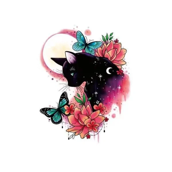 Black Cat and Butterflies Temporary Tattoo - Image 3
