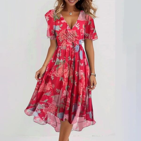 Chiffon Printed Short Sleeve Summer Dress - Image 2