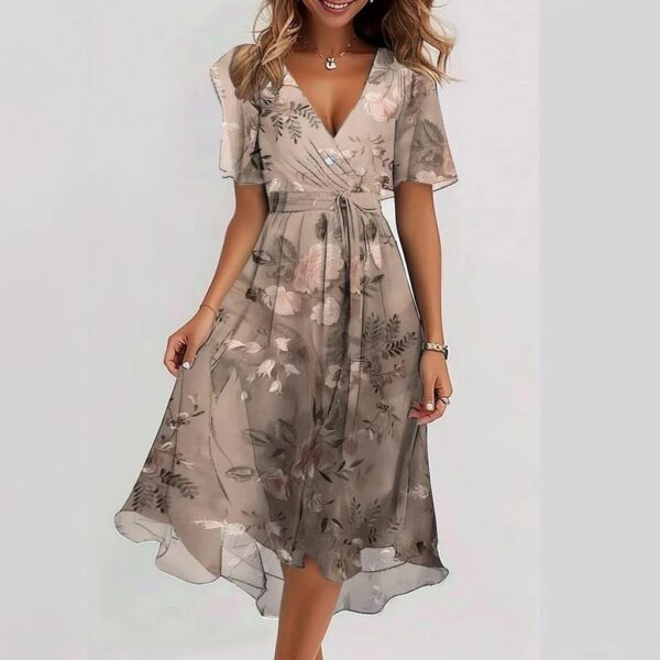 Chiffon Printed Short Sleeve Summer Dress - Image 5