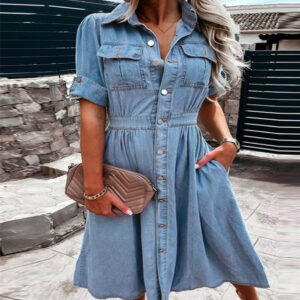 Women's Single-Breasted Lapel Denim Dress
