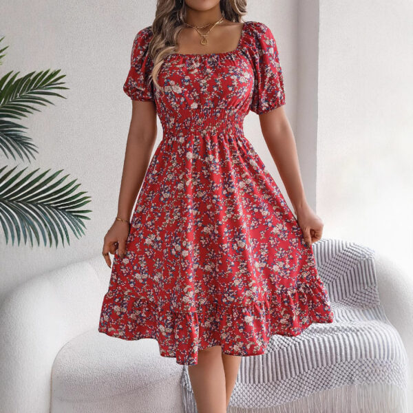 Floral Print Square Collar Summer Dress - Image 9