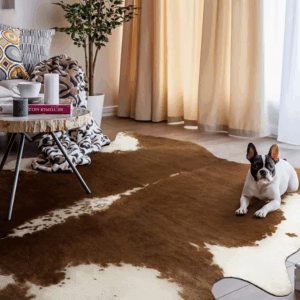 Faux Cow-Hide Rug (Medium Brown and White)