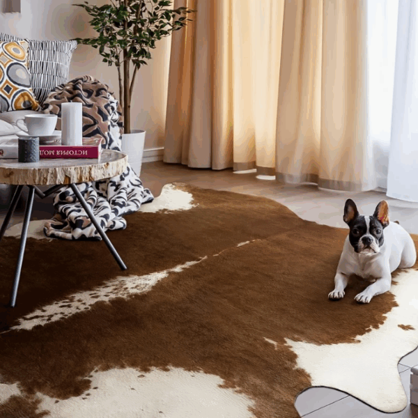 Faux Cow-Hide Rug (Medium Brown and White)