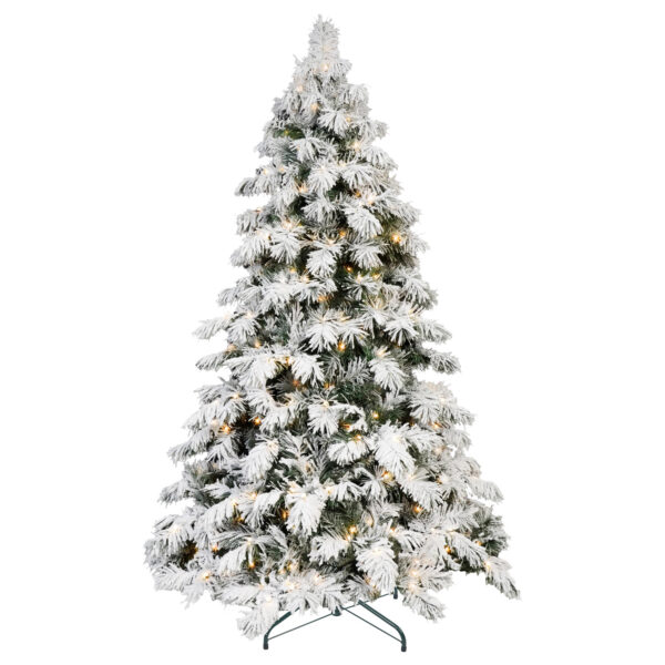 5FT 6FT 7FT 8FT Prelit Snowy Flocked Christmas Tree With LED Lights - Image 9