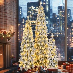 Gorgeous Set of 3 Pre-Lit Flocked Christmas Trees (4', 6' and 8')