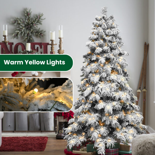 5FT 6FT 7FT 8FT Prelit Snowy Flocked Christmas Tree With LED Lights - Image 8