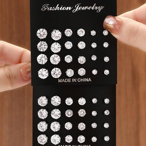 12 Pairs of Sparkling Zirconia Earrings (Various Style Options Available)