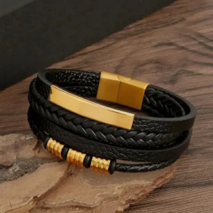 Multi Layers PU Leather Mens Magnut Closure Bracelet Waved Leather