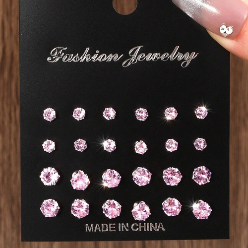 12 Pairs of Sparkling Zirconia Earrings (Various Style Options Available) - Image 5
