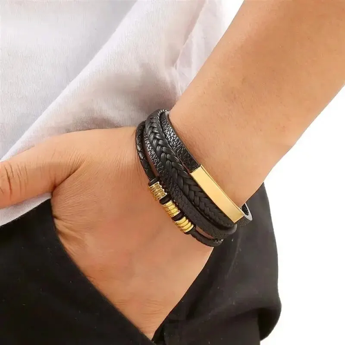 Multi Layers PU Leather Mens Magnut Closure Bracelet Waved Leather - Image 5