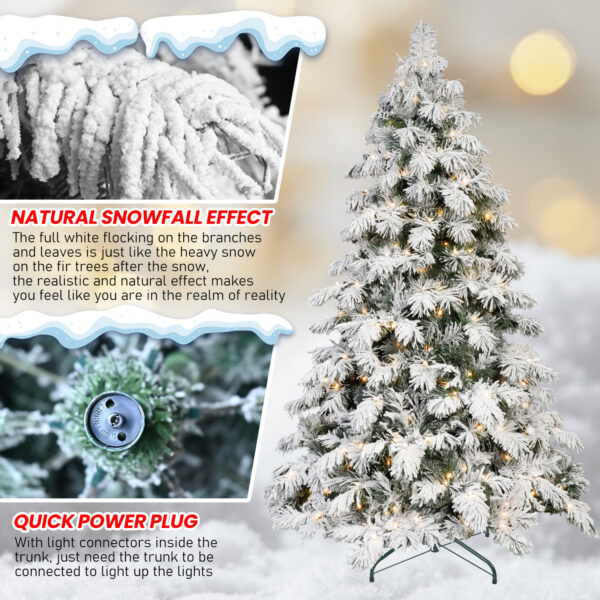 5FT 6FT 7FT 8FT Prelit Snowy Flocked Christmas Tree With LED Lights - Image 3