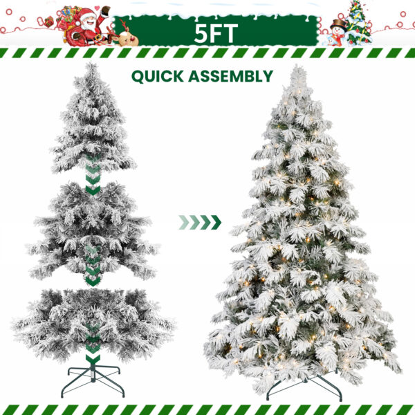 5FT 6FT 7FT 8FT Prelit Snowy Flocked Christmas Tree With LED Lights - Image 6