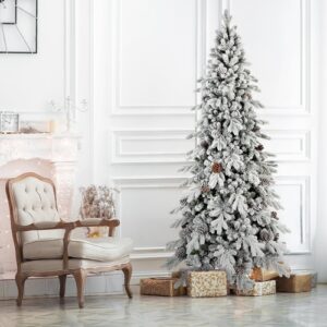 7.5' Flocked Christmas Tree with 40 Natural Pine Cones