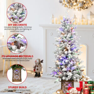 4ft Pre-Lit Potted Porch Christmas Tree (Multicolor Lights /8 Color Mode)