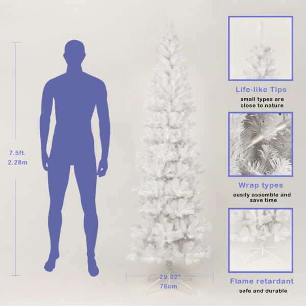 7.5 Feet White Slender Christmas Tree - Image 5