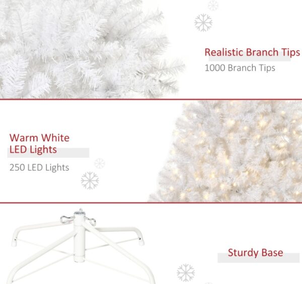 6ft White Christmas Tree Pre Lit - 250 Warm White LED - Image 3