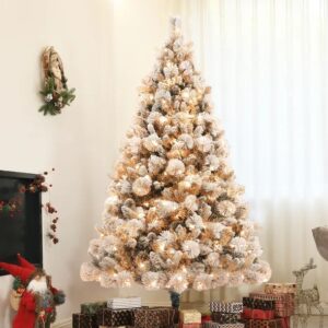 HOMCOM 6.5 Ft Pre-Lit Snow-Flocked Christmas Tree With 350 Clear Lights, 1107 Tips