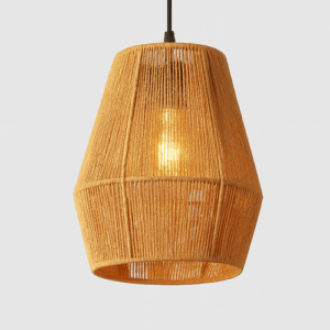 Woven Pendant Light – Natural Fiber Hanging Lamp with Geometric Shade