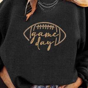 Black Ribbed Game Day Pullover Top