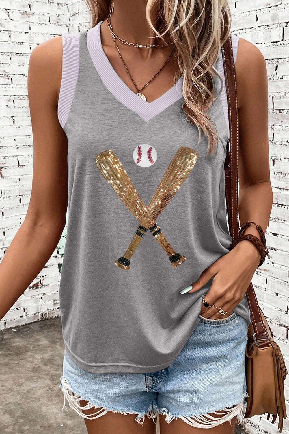 Gray & Gold Baseball Bat Casual Top