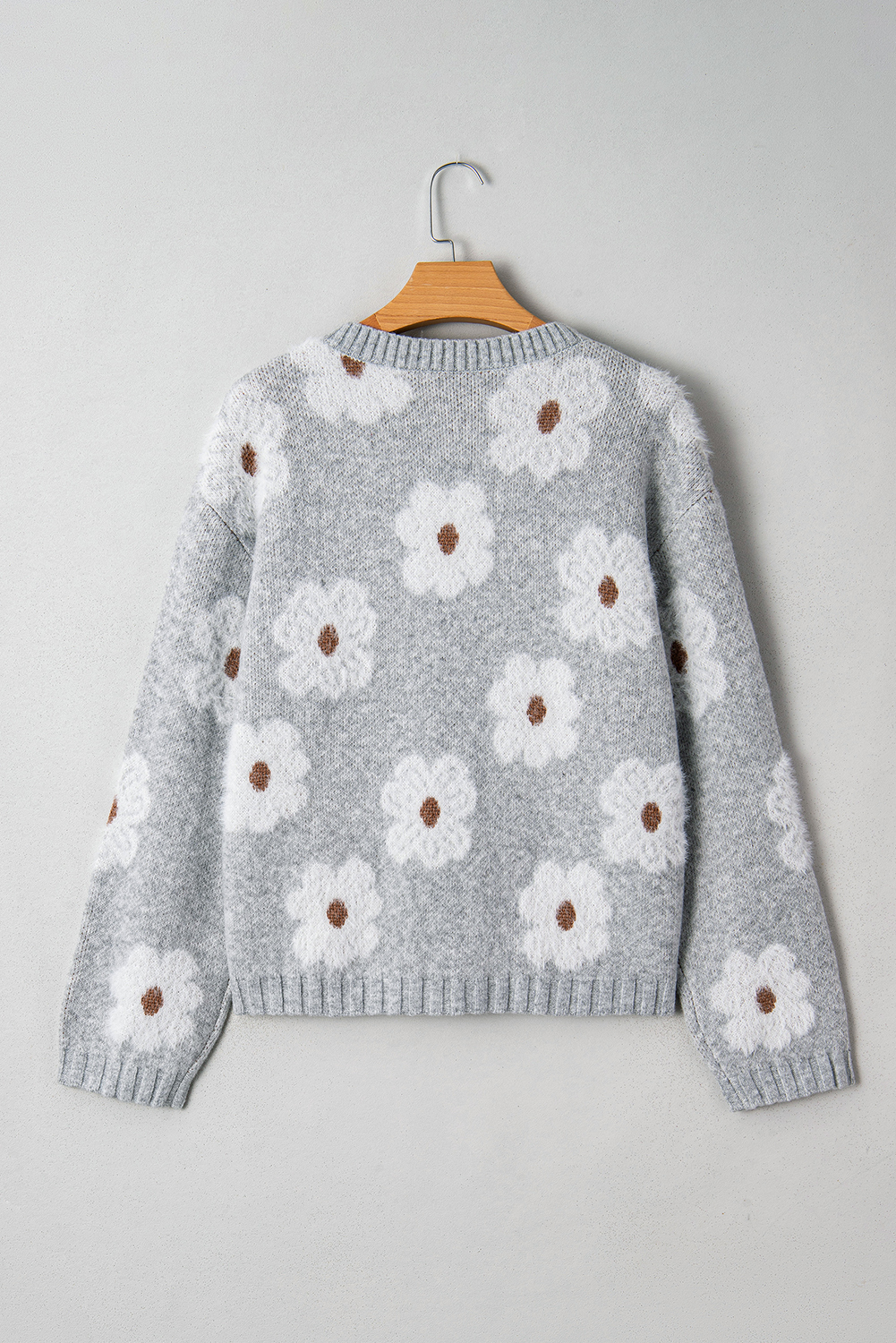Cute Flower Print V Neck Baggy Sweater - Image 3