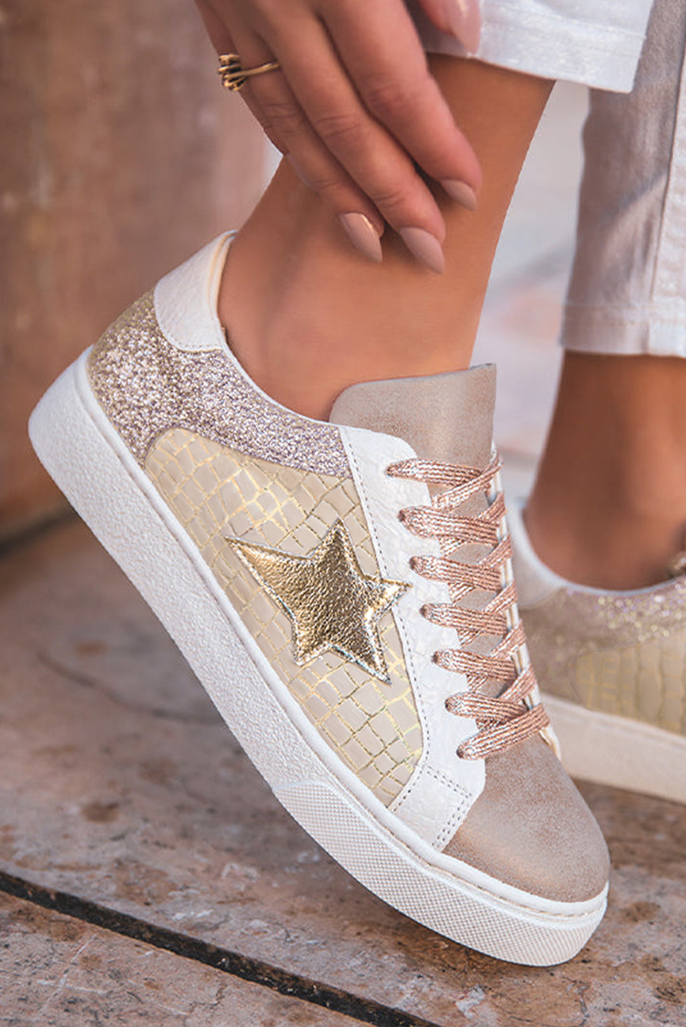 Gold Glitter Star Sneakers - Image 3