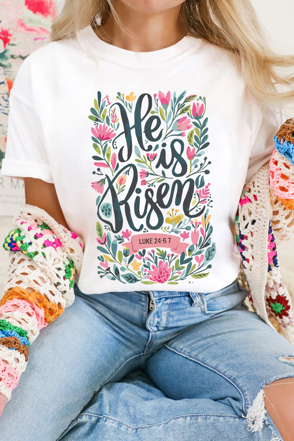 'He is Risen' Floral Printed Top - Image 2