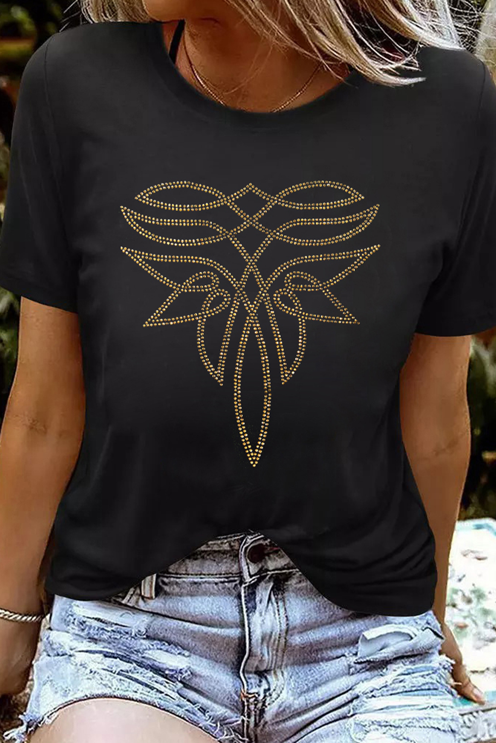 Black & Gold Short Sleeved Top