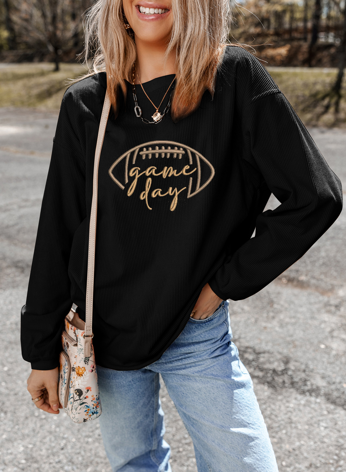 Black Ribbed Game Day Pullover Top - Image 5