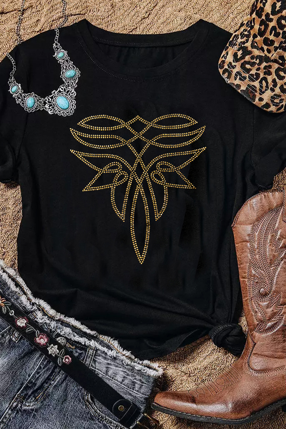 Black & Gold Short Sleeved Top - Image 2
