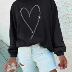 Silver Heart Black Long Sleeved Pullover Top