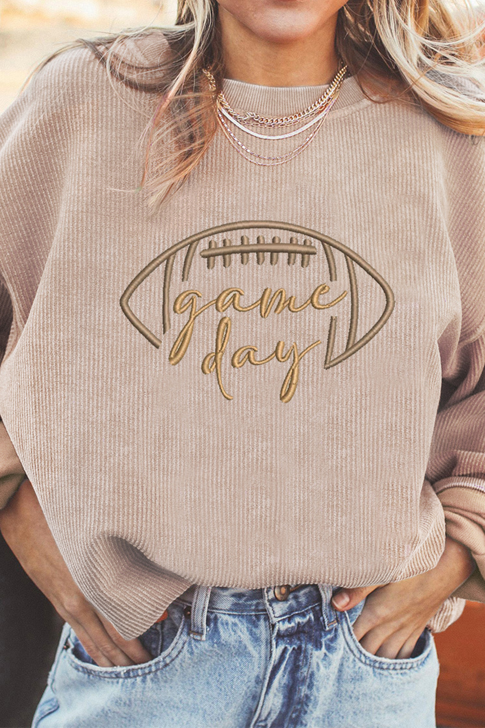 Apricot Game Day Ribbed Sweatshirt