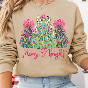 Khaki Merry & Bright Christmas Sweatshirt